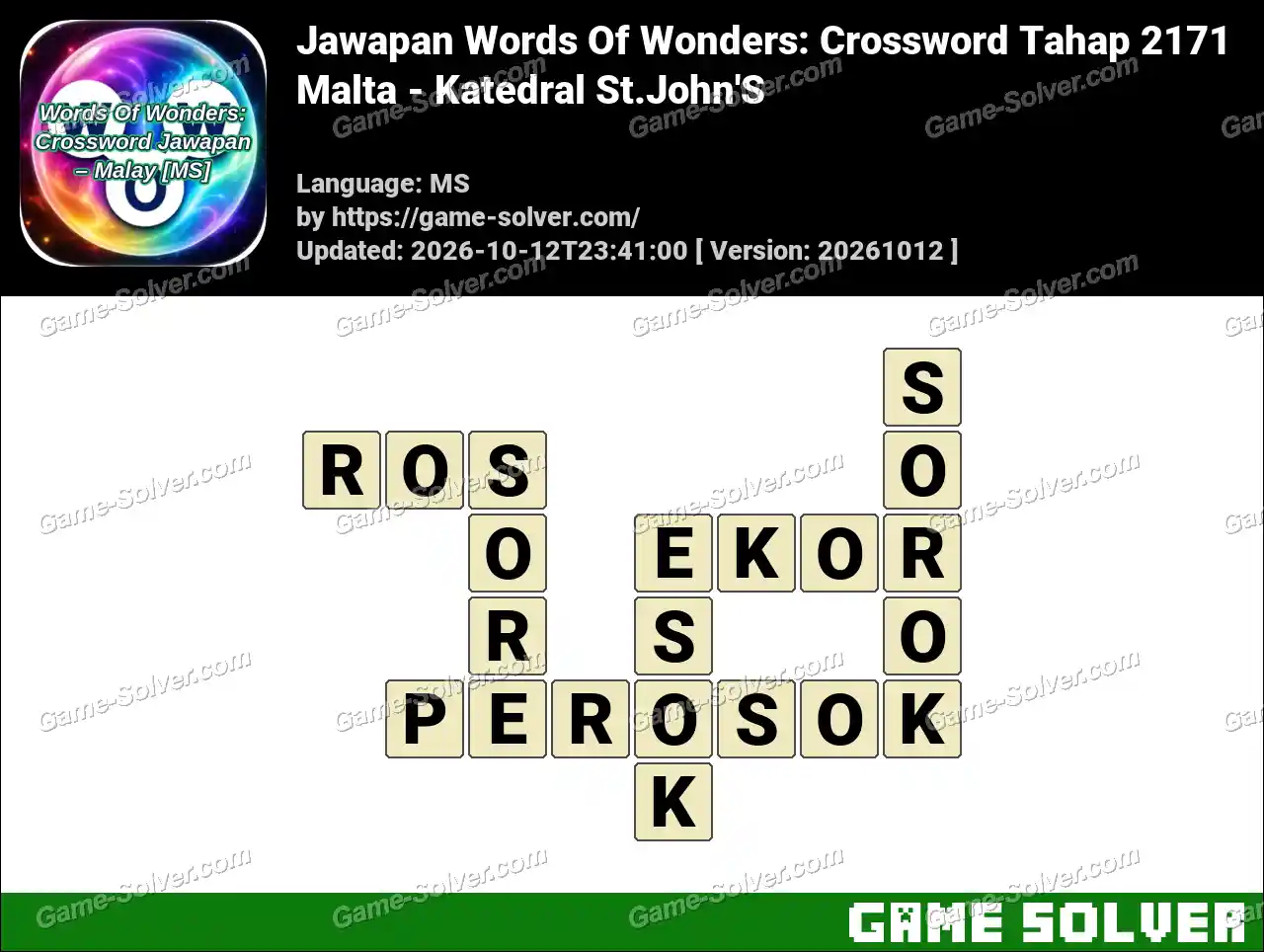 Jawapan Words Of Wonders: Crossword Tahap 2171 – Malta – Katedral St.John’S